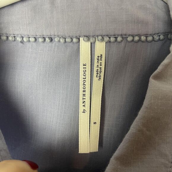 Anthropologie Shirt Womens Small Lavender Eyelet Embroidered Long Sleeve Boho - Picture 3 of 7